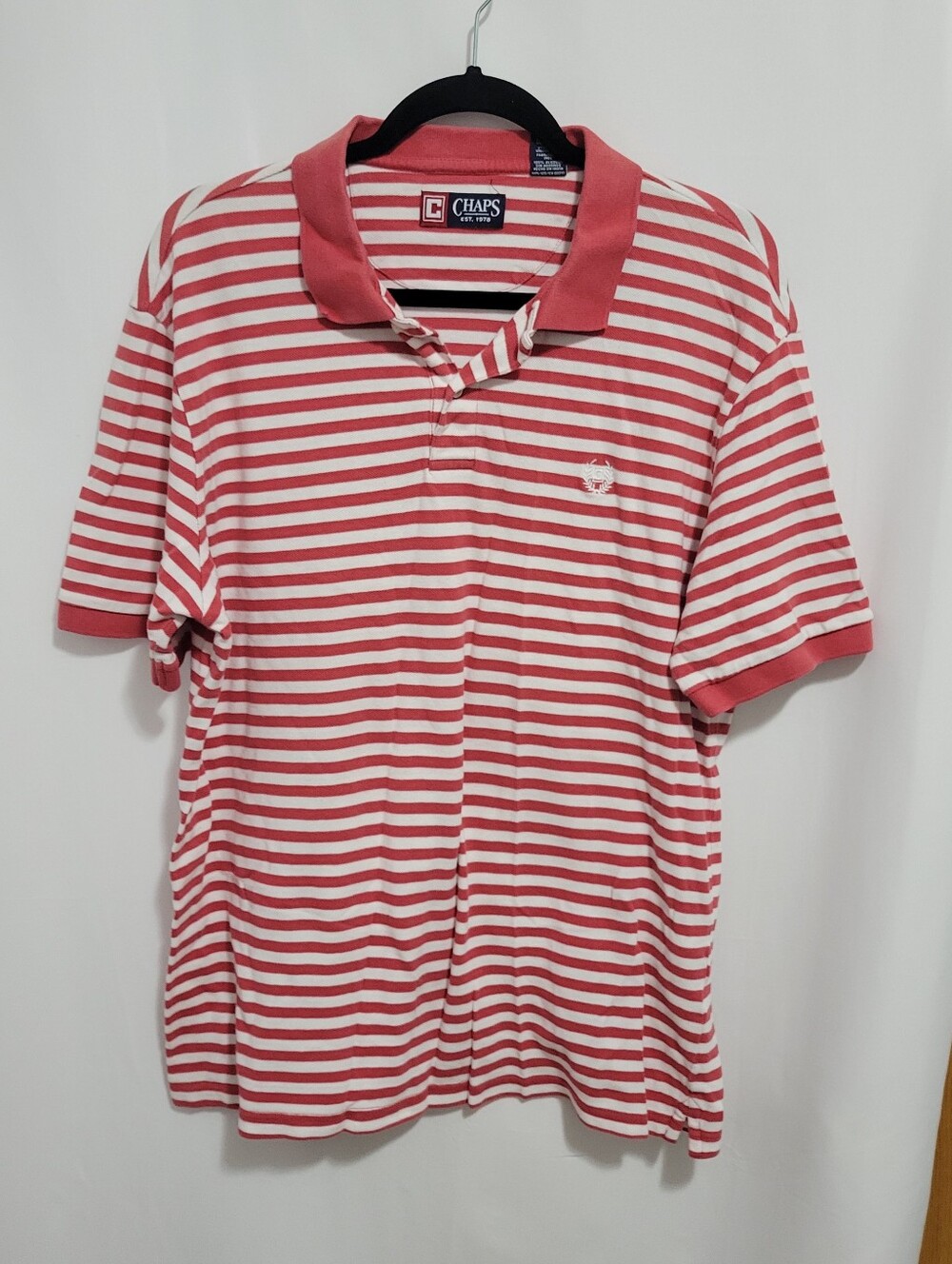 Chaps Men’s Red and White Striped Polo Shirt, Size XL